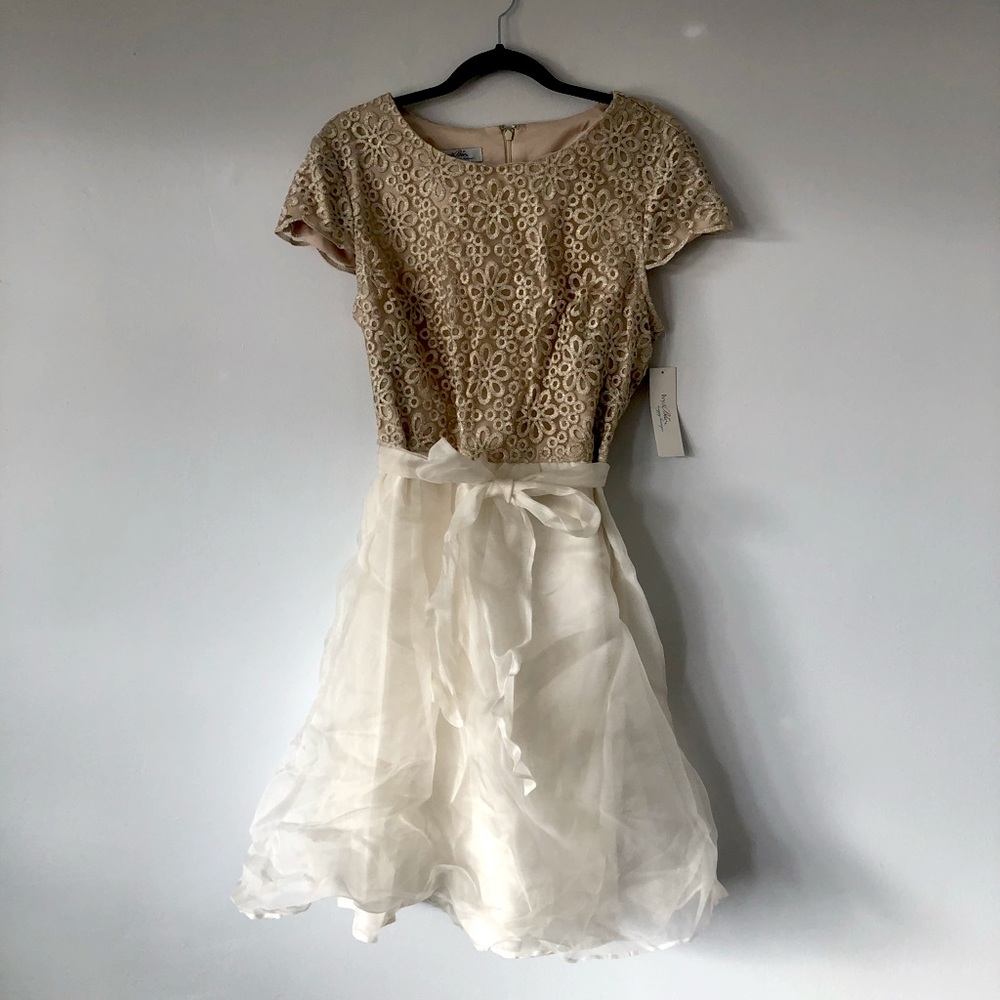 ModCloth white & ivory embroidered party dress with sash